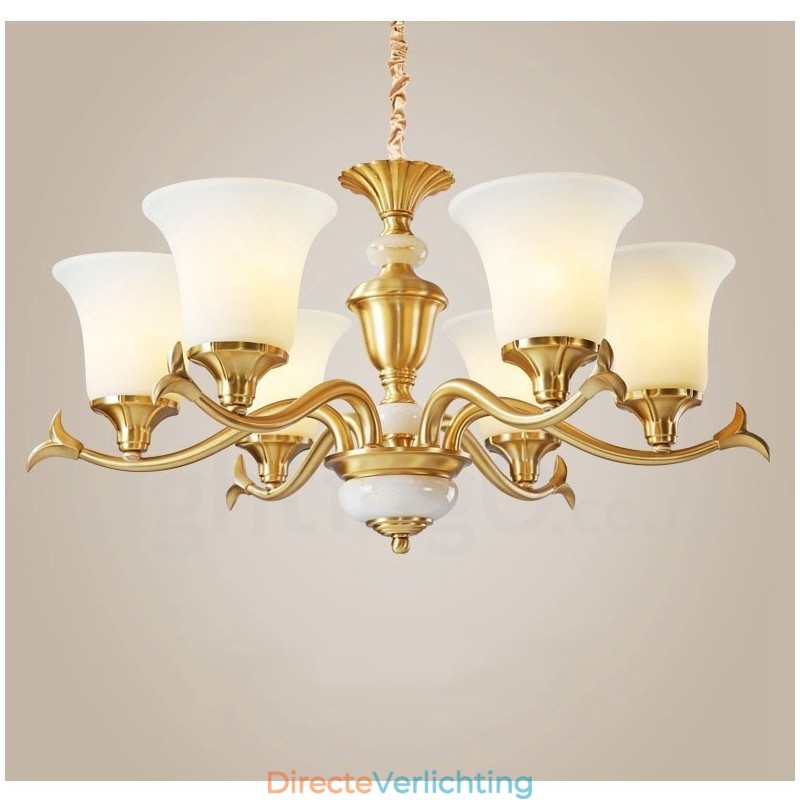 Puur messing luxe rustieke retro vintage messing stenen hanger kaars kroonluchter met glazen kappen