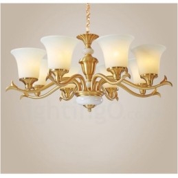 Puur messing luxe rustieke retro vintage messing stenen hanger kaars kroonluchter met glazen kappen