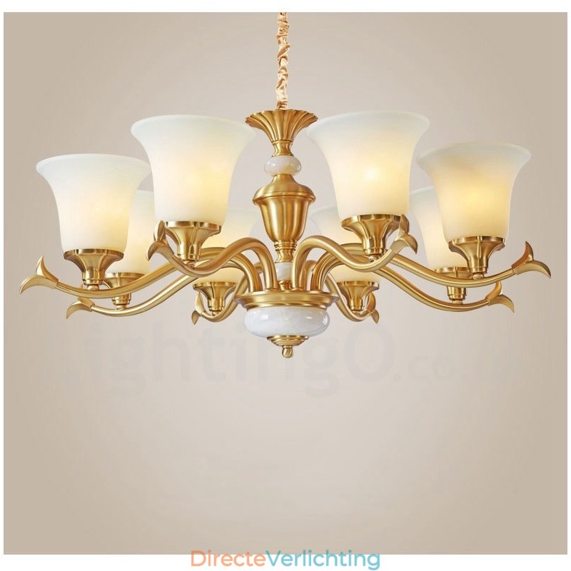 Puur messing luxe rustieke retro vintage messing stenen hanger kaars kroonluchter met glazen kappen