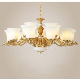 Puur messing luxe rustieke retro vintage messing stenen hanger kaars kroonluchter met glazen kappen