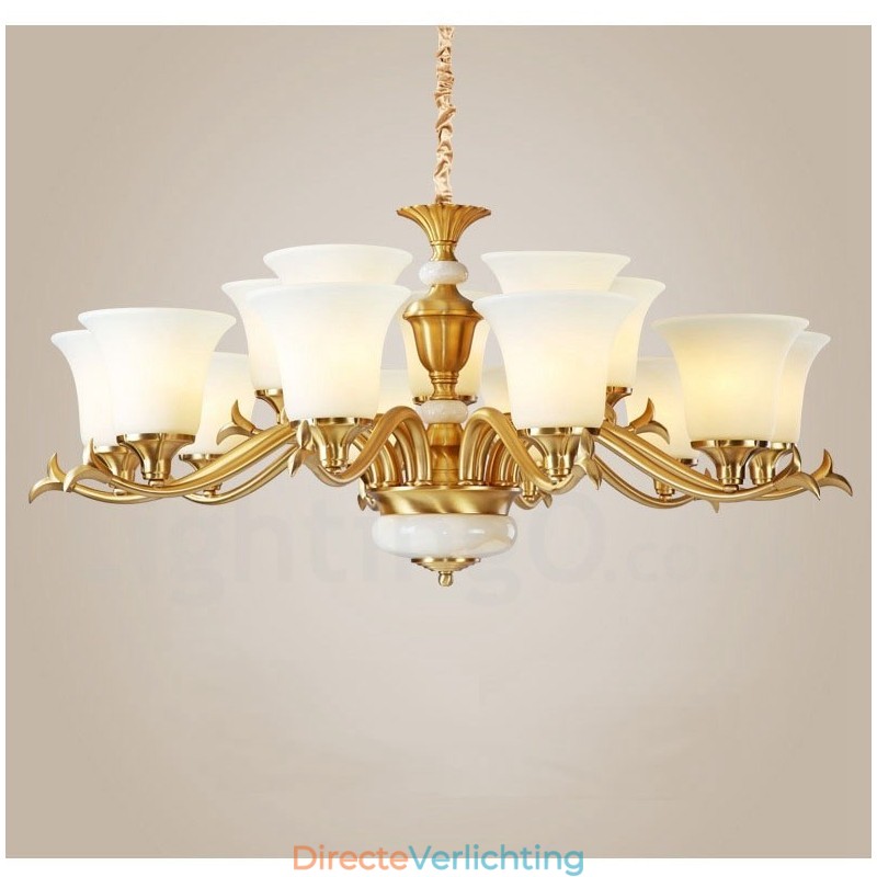 Puur messing luxe rustieke retro vintage messing stenen hanger kaars kroonluchter met glazen kappen