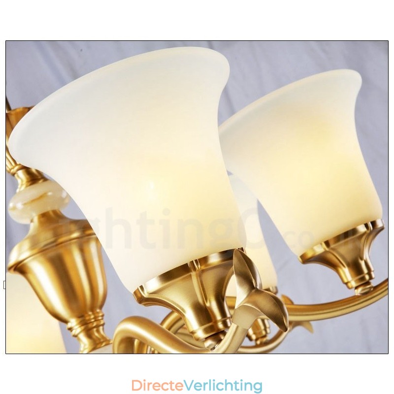 Puur messing luxe rustieke retro vintage messing stenen hanger kaars kroonluchter met glazen kappen