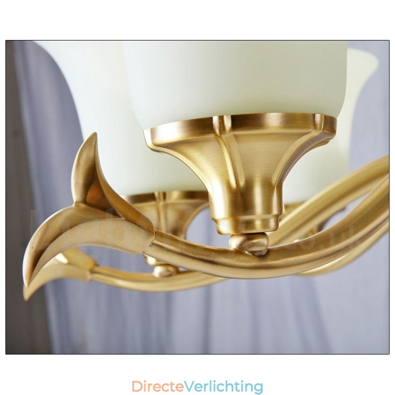 Puur messing luxe rustieke retro vintage messing stenen hanger kaars kroonluchter met glazen kappen