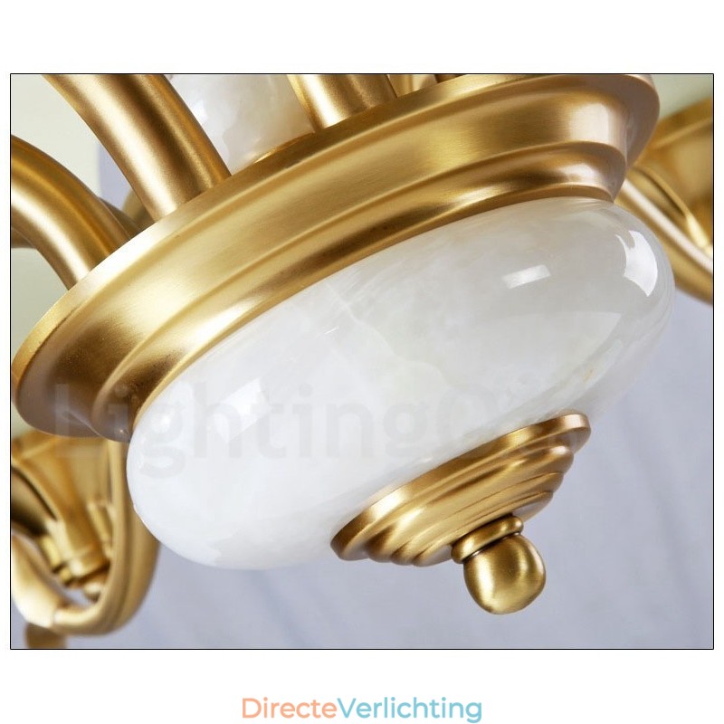 Puur messing luxe rustieke retro vintage messing stenen hanger kaars kroonluchter met glazen kappen