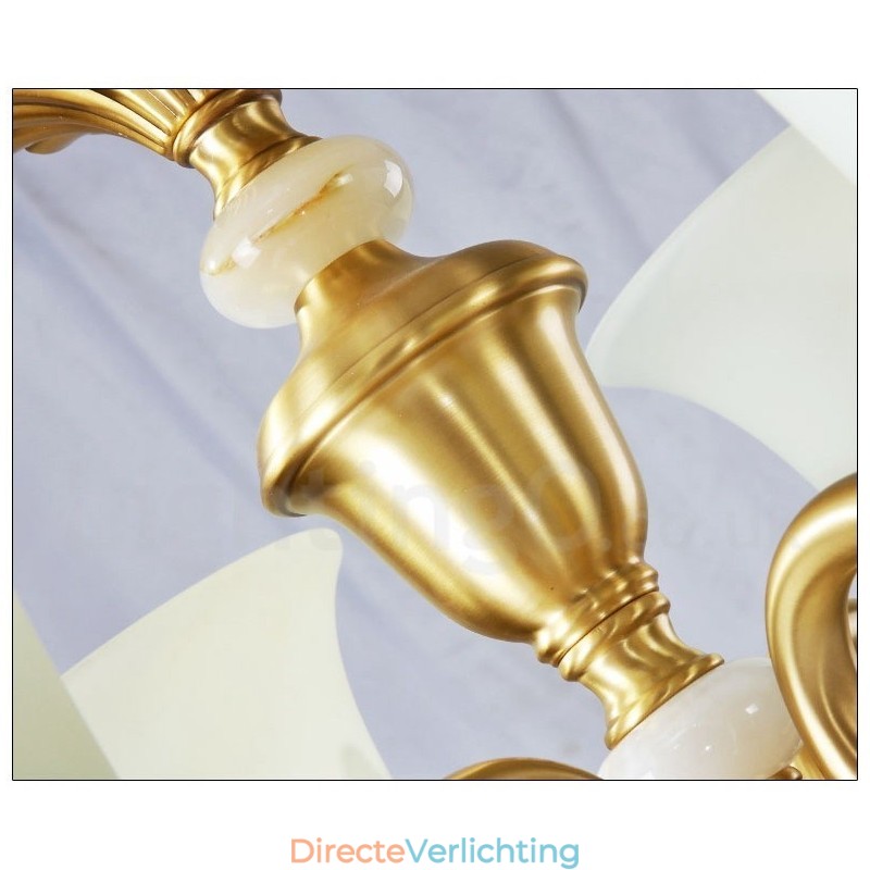 Puur messing luxe rustieke retro vintage messing stenen hanger kaars kroonluchter met glazen kappen