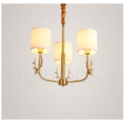 Luxe rustieke retro vintage kroonluchter van puur messing met hangkaars en stoffen kappen