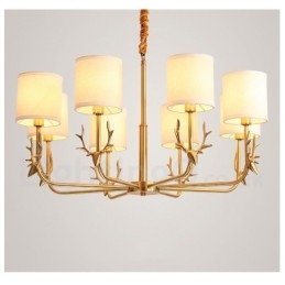 Luxe rustieke retro vintage kroonluchter van puur messing met hangkaars en stoffen kappen