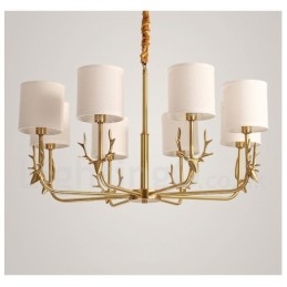 Luxe rustieke retro vintage kroonluchter van puur messing met hangkaars en stoffen kappen