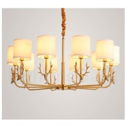 Luxe rustieke retro vintage kroonluchter van puur messing met hangkaars en stoffen kappen
