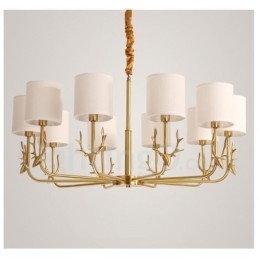 Luxe rustieke retro vintage kroonluchter van puur messing met hangkaars en stoffen kappen