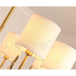 Luxe rustieke retro vintage kroonluchter van puur messing met hangkaars en stoffen kappen
