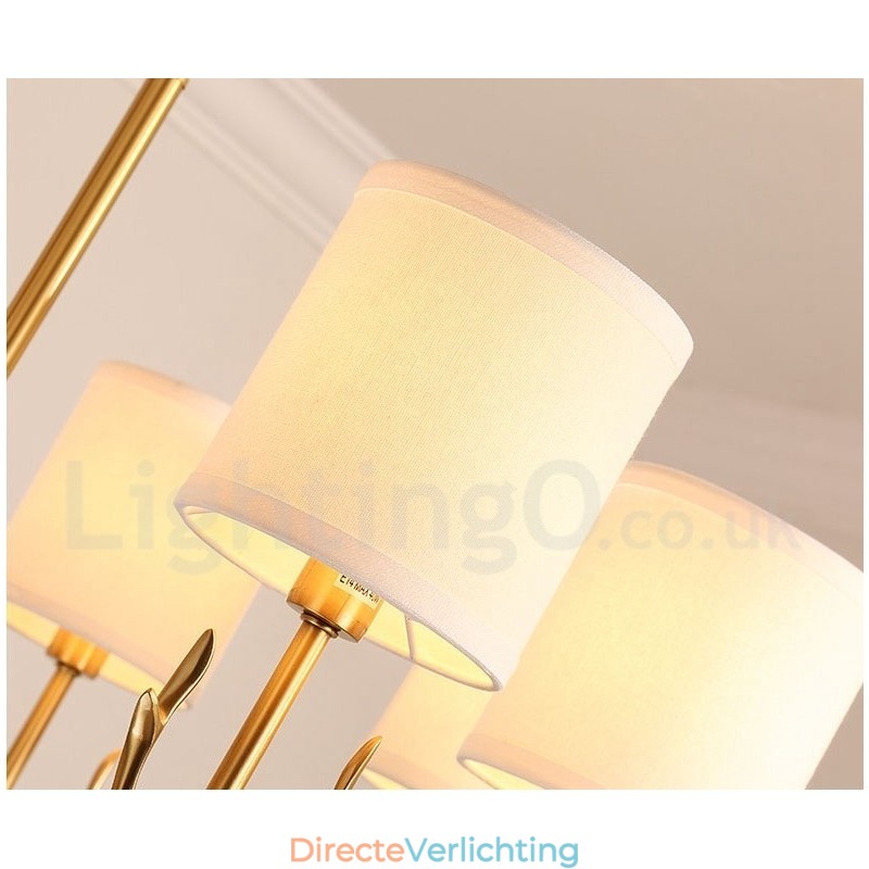 Luxe rustieke retro vintage kroonluchter van puur messing met hangkaars en stoffen kappen