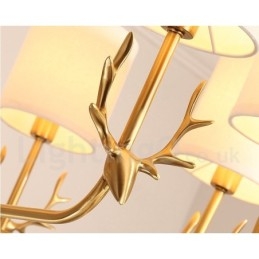 Luxe rustieke retro vintage kroonluchter van puur messing met hangkaars en stoffen kappen