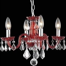 Kaars met kristallen kroonluchter met 4 lampen in rood