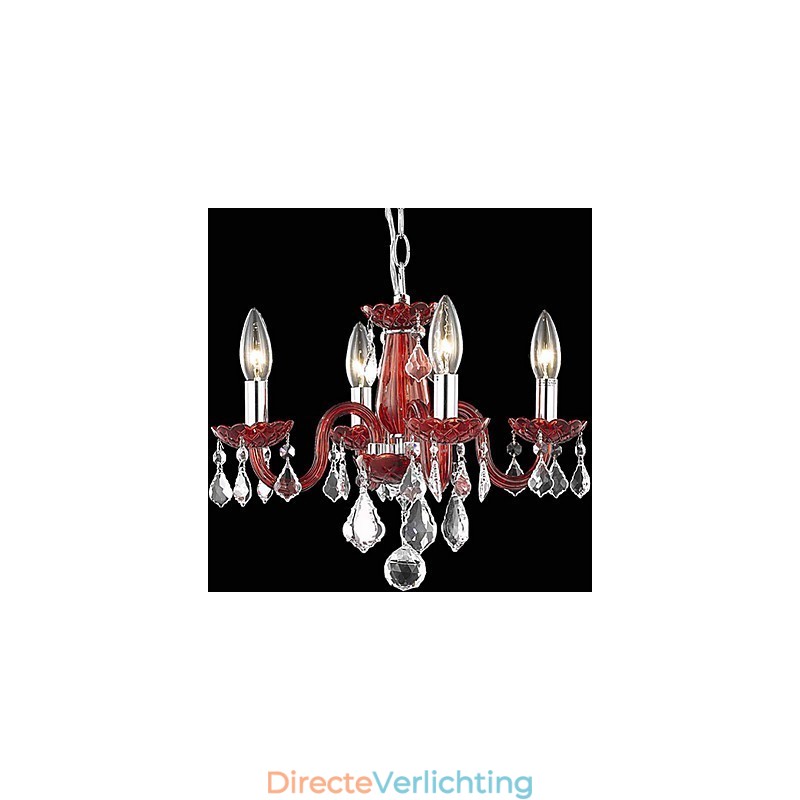 Kaars met kristallen kroonluchter met 4 lampen in rood