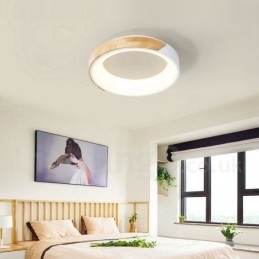 Dimbare ronde plafondlamp van hout met meerdere kleuren en acryl kap Plafondlamp in Scandinavische stijl