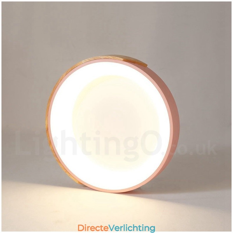 Dimbare ronde plafondlamp van hout met meerdere kleuren en acryl kap Plafondlamp in Scandinavische stijl