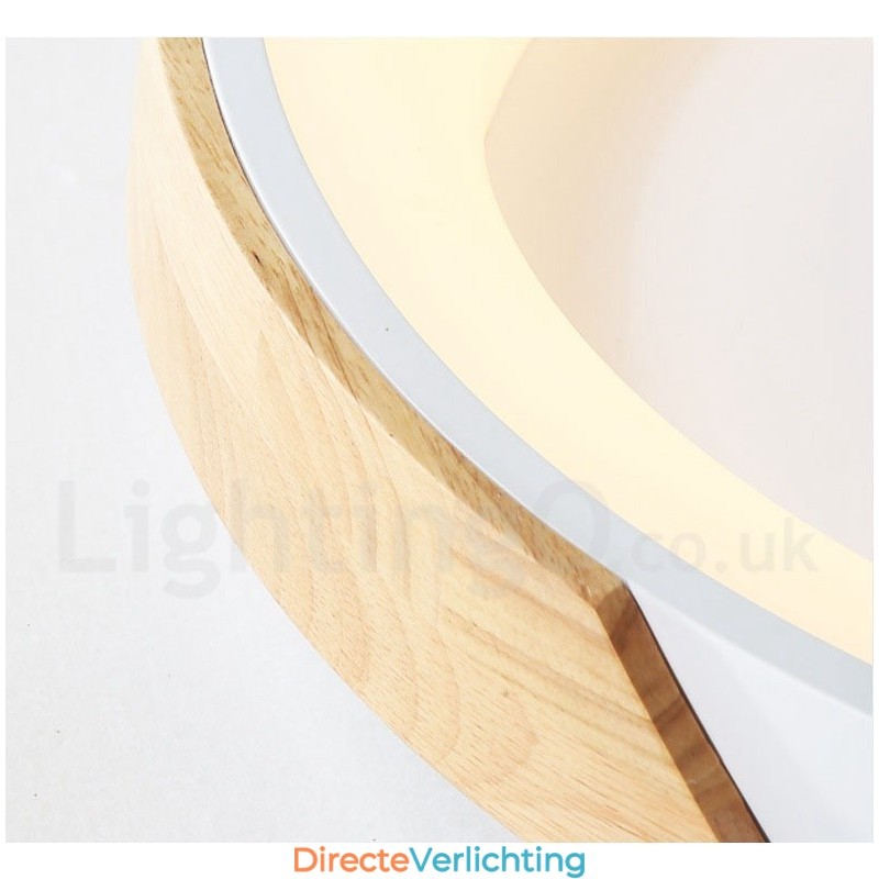 Dimbare ronde plafondlamp van hout met meerdere kleuren en acryl kap Plafondlamp in Scandinavische stijl