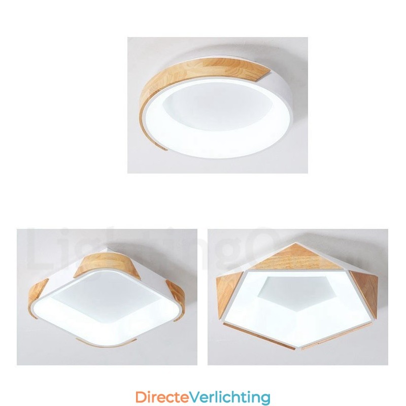 Dimbare ronde plafondlamp van hout met meerdere kleuren en acryl kap Plafondlamp in Scandinavische stijl