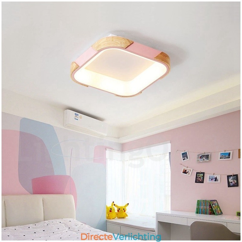 Dimbare veelkleurige vierkante houten plafondlamp met acryl kap Plafondlamp Scandinavische stijl