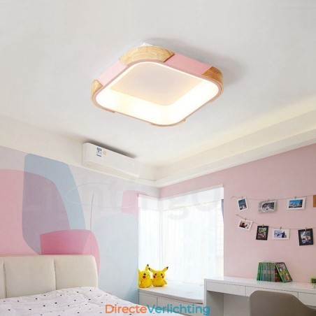 Dimbare veelkleurige vierkante houten plafondlamp met acryl kap Plafondlamp Scandinavische stijl Dimbare veelkleurige vierkante houten plafondlamp met acryl kap Plafondlamp Scandinavische stijl