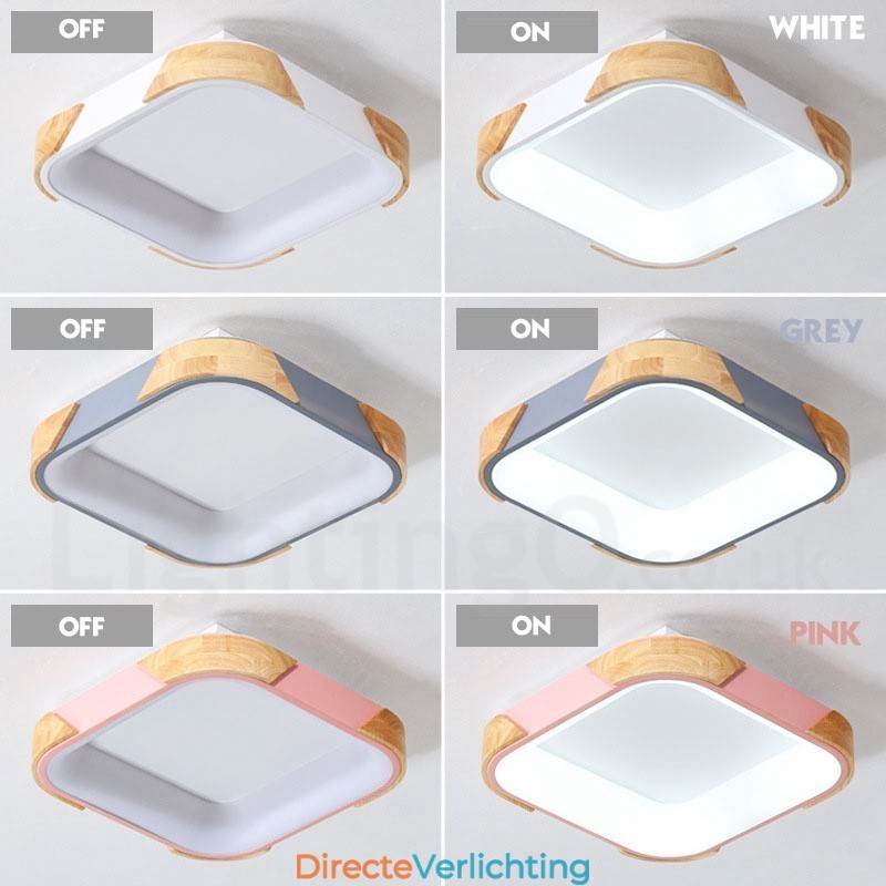 Dimbare veelkleurige vierkante houten plafondlamp met acryl kap Plafondlamp Scandinavische stijl