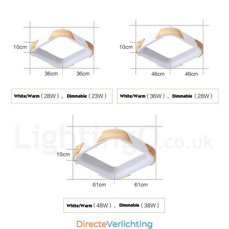 Dimbare veelkleurige vierkante houten plafondlamp met acryl kap Plafondlamp Scandinavische stijl