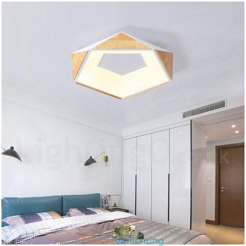 Dimbare Multi Colours Pentagon Houten Plafondlamp met Acryl Kap Plafondlamp Scandinavische Stijl