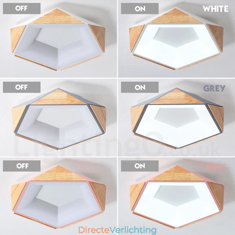 Dimbare Multi Colours Pentagon Houten Plafondlamp met Acryl Kap Plafondlamp Scandinavische Stijl