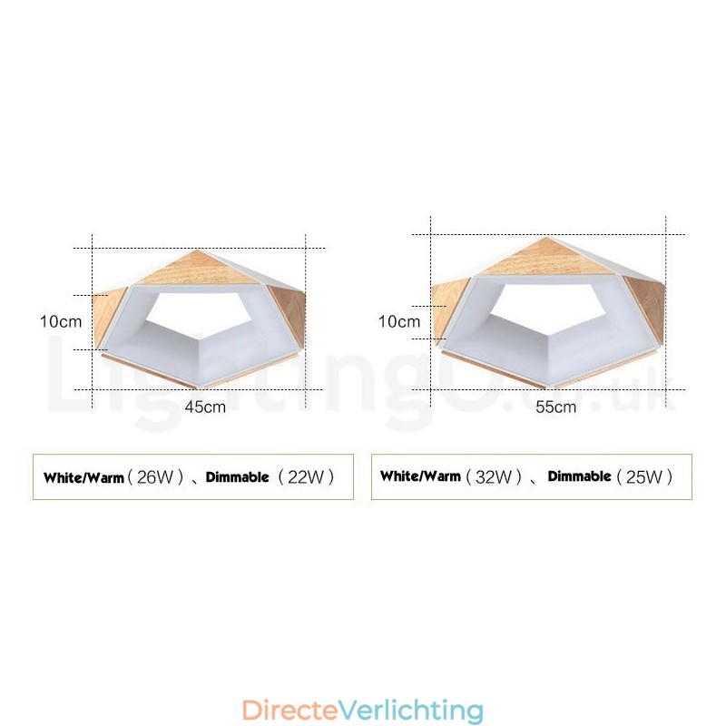 Dimbare Multi Colours Pentagon Houten Plafondlamp met Acryl Kap Plafondlamp Scandinavische Stijl