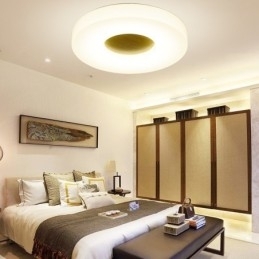 Dimbare ultradunne ronde plafondlamp van hout met acryl kap Plafondlamp in Scandinavische stijl