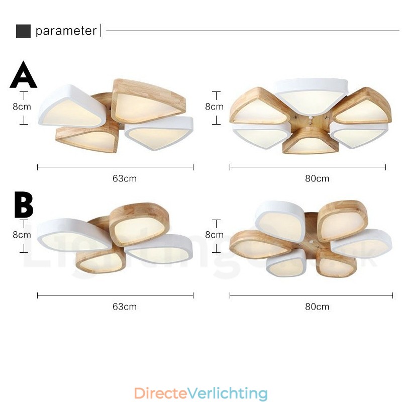 Dimbare ultradunne Petal Wood plafondlamp met acryl kap Plafondlamp Scandinavische stijl
