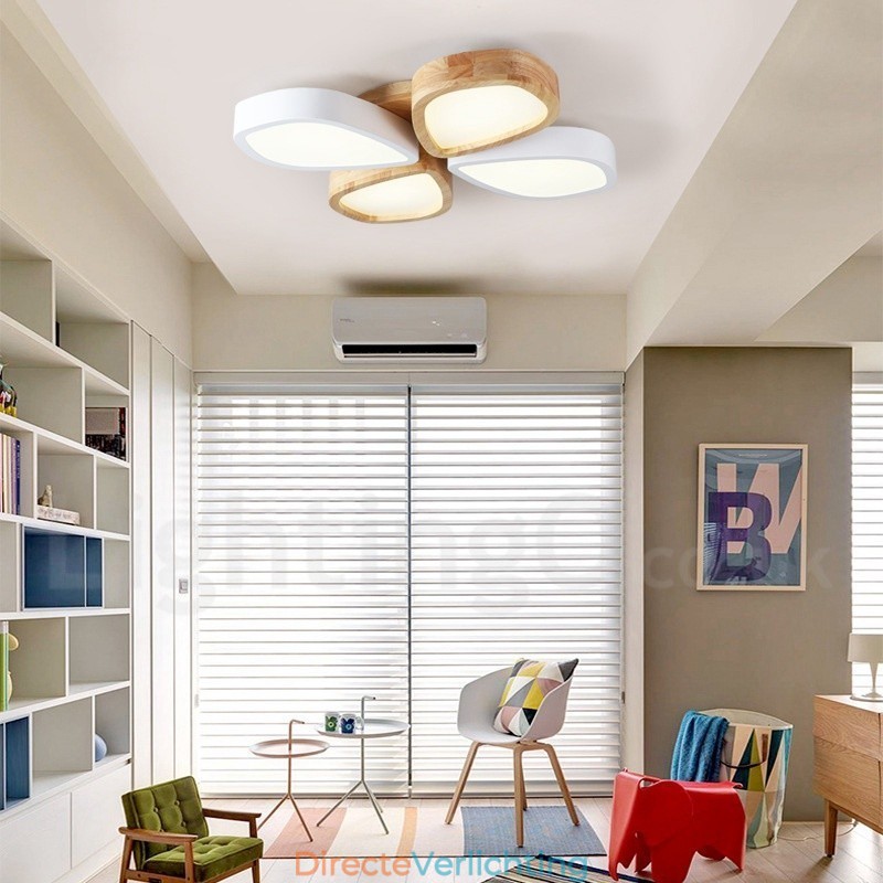 Dimbare ultradunne Petal Wood plafondlamp met acryl kap Plafondlamp Scandinavische stijl