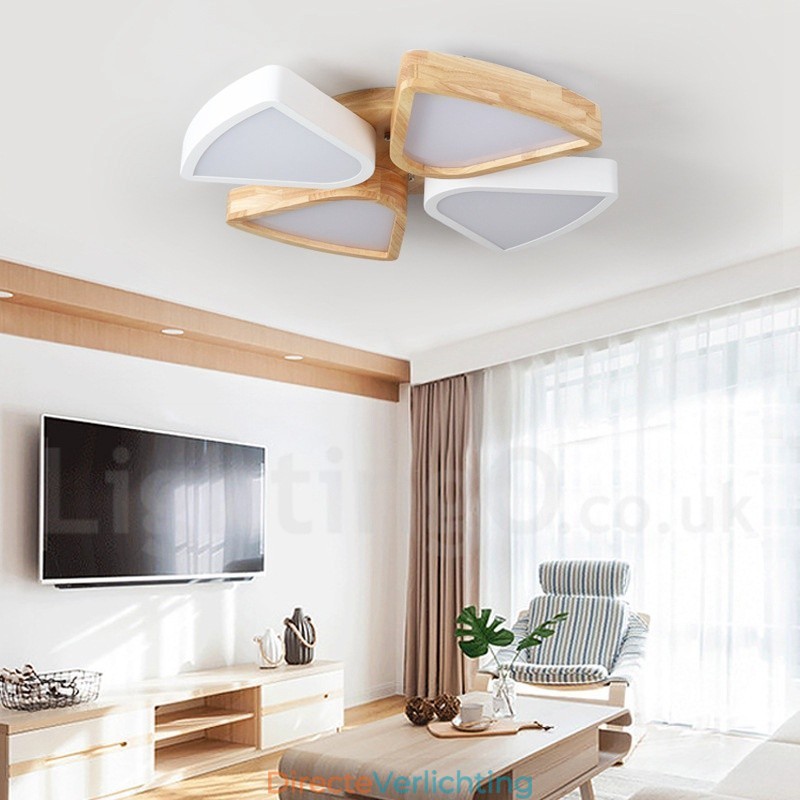 Dimbare ultradunne Petal Wood plafondlamp met acryl kap Plafondlamp Scandinavische stijl