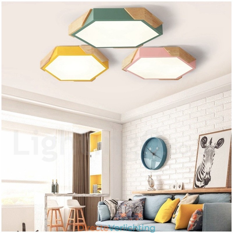 Dimbare Macaron Ultradunne Multi Colours Houten Plafondlamp met Acryl Kap Plafondlamp Scandinavische Stijl