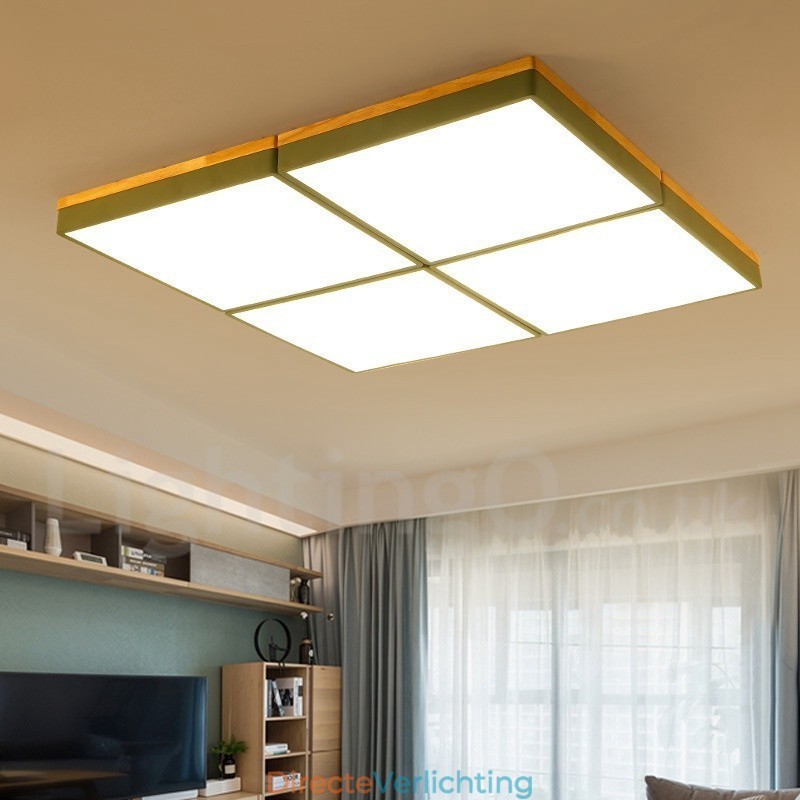 Grote vierkante dimbare Macaron ultradunne veelkleurige houten plafondlamp met acryl kap Plafondlamp Scandinavische stijl