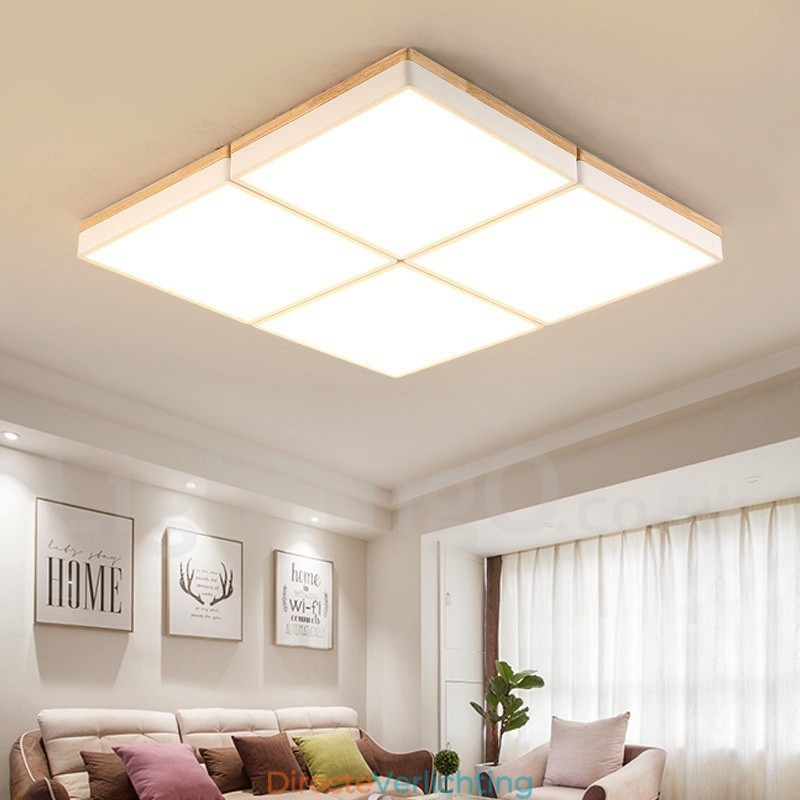 Grote vierkante dimbare Macaron ultradunne veelkleurige houten plafondlamp met acryl kap Plafondlamp Scandinavische stijl
