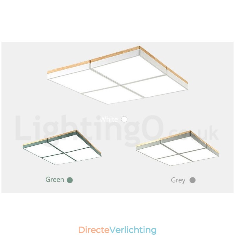 Grote vierkante dimbare Macaron ultradunne veelkleurige houten plafondlamp met acryl kap Plafondlamp Scandinavische stijl