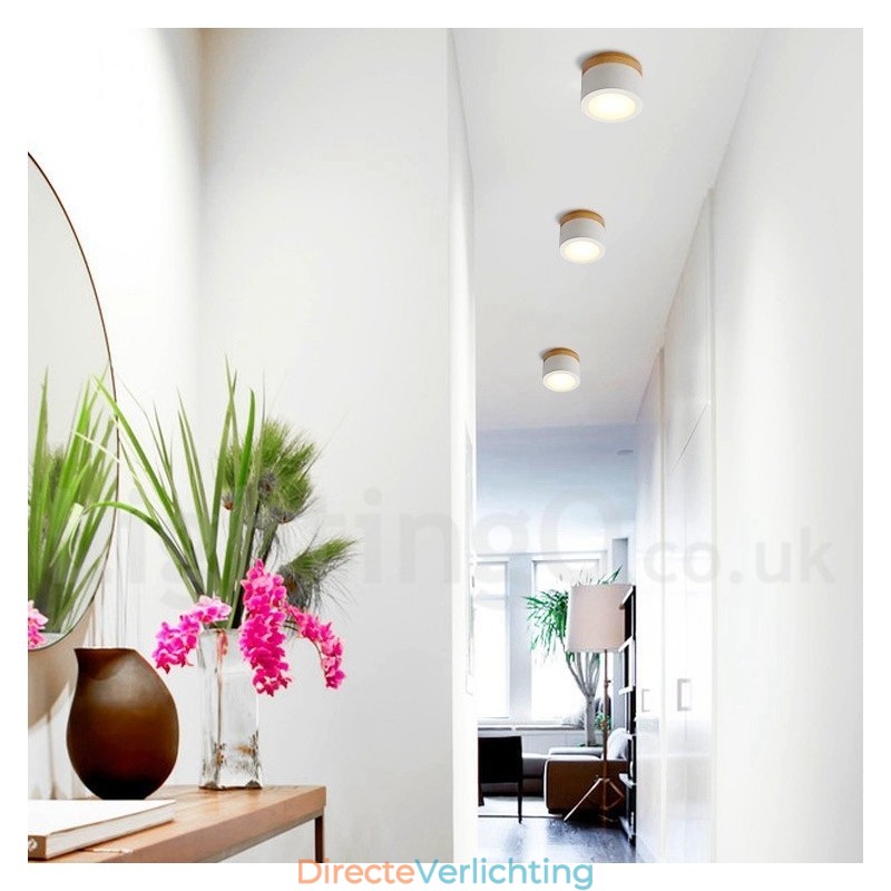 Houten moderne design mini plafondlamp met acryl kap speciaal voor Kan ook gebruikt worden als wandlamp