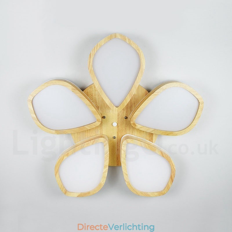 Houten Bloemblaadje Plafondlamp met Acryl Kap Plafondlamp Scandinavische Stijl