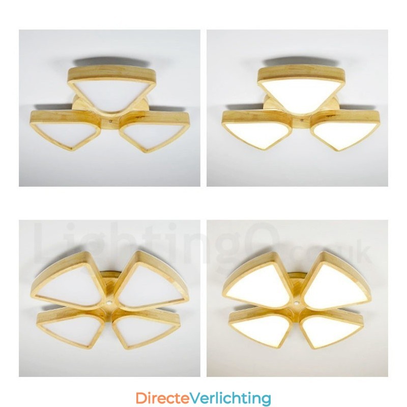Houten Bloemblaadje Plafondlamp met Acryl Kap Plafondlamp Scandinavische Stijl