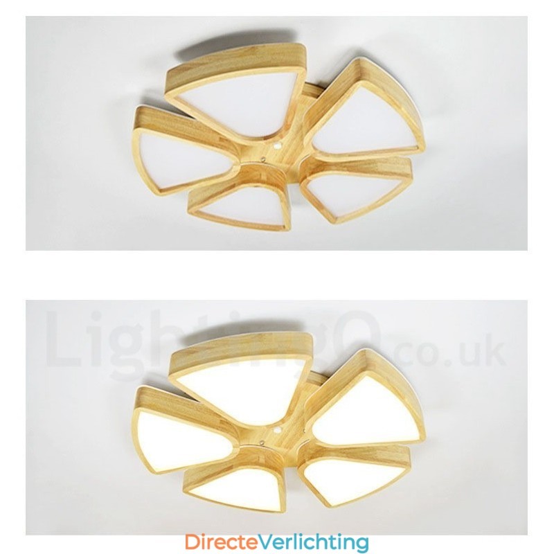 Houten Bloemblaadje Plafondlamp met Acryl Kap Plafondlamp Scandinavische Stijl