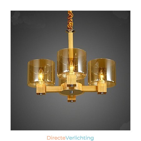 Mode Hanglamp Tafel Houten Glazen Kap