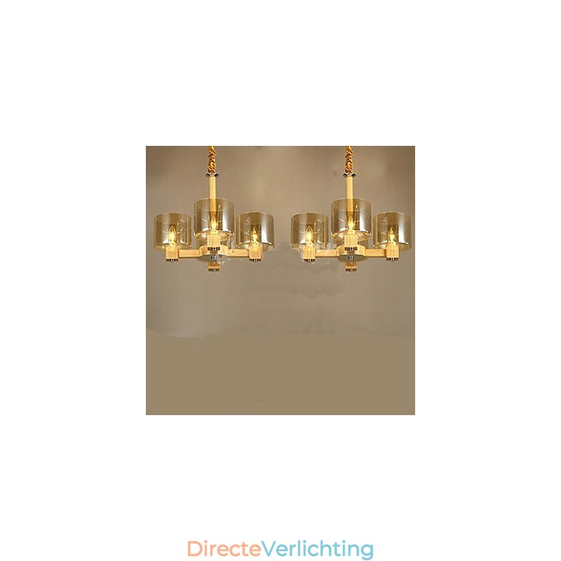 Mode Hanglamp Tafel Houten Glazen Kap