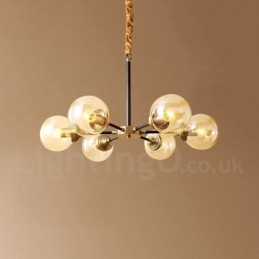 Luxe rustieke retro vintage kroonluchter van puur messing met glazen kappen