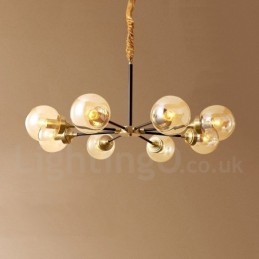 Luxe rustieke retro vintage kroonluchter van puur messing met glazen kappen