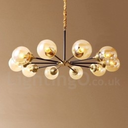 Luxe rustieke retro vintage kroonluchter van puur messing met glazen kappen