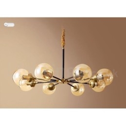 Luxe rustieke retro vintage kroonluchter van puur messing met glazen kappen