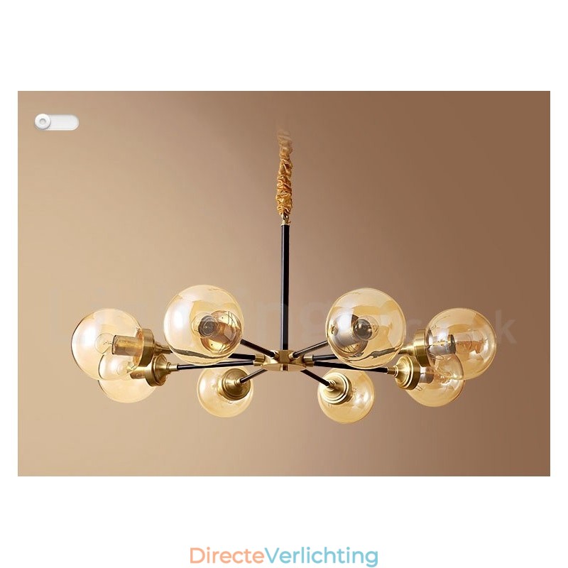 Luxe rustieke retro vintage kroonluchter van puur messing met glazen kappen