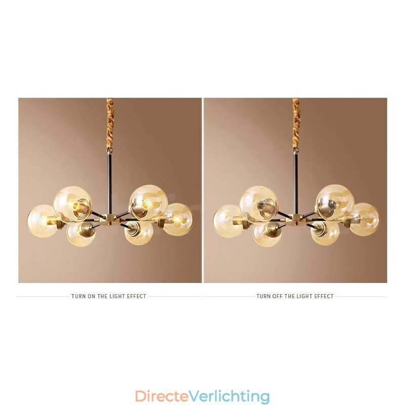 Luxe rustieke retro vintage kroonluchter van puur messing met glazen kappen